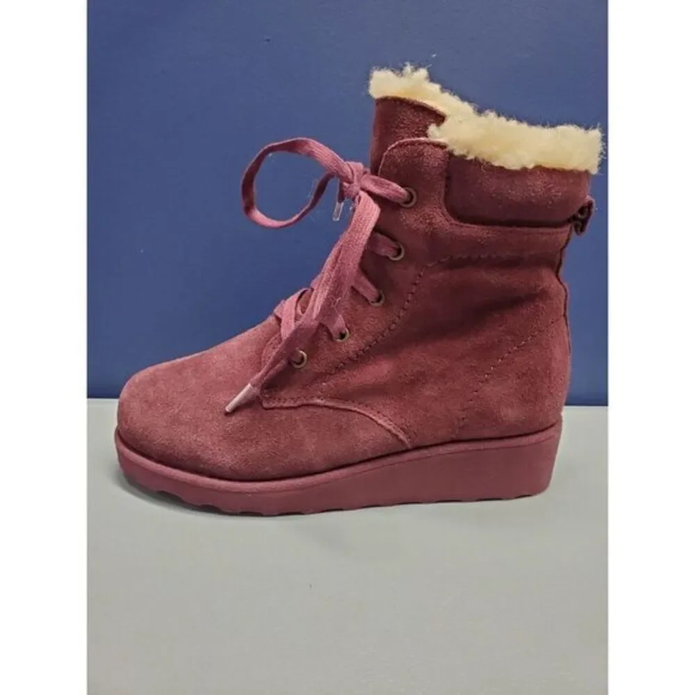 BEARPAW Phoebe Boots Womens 5 Girls 3 Purple Suede‎ Water Resistant Lace Up